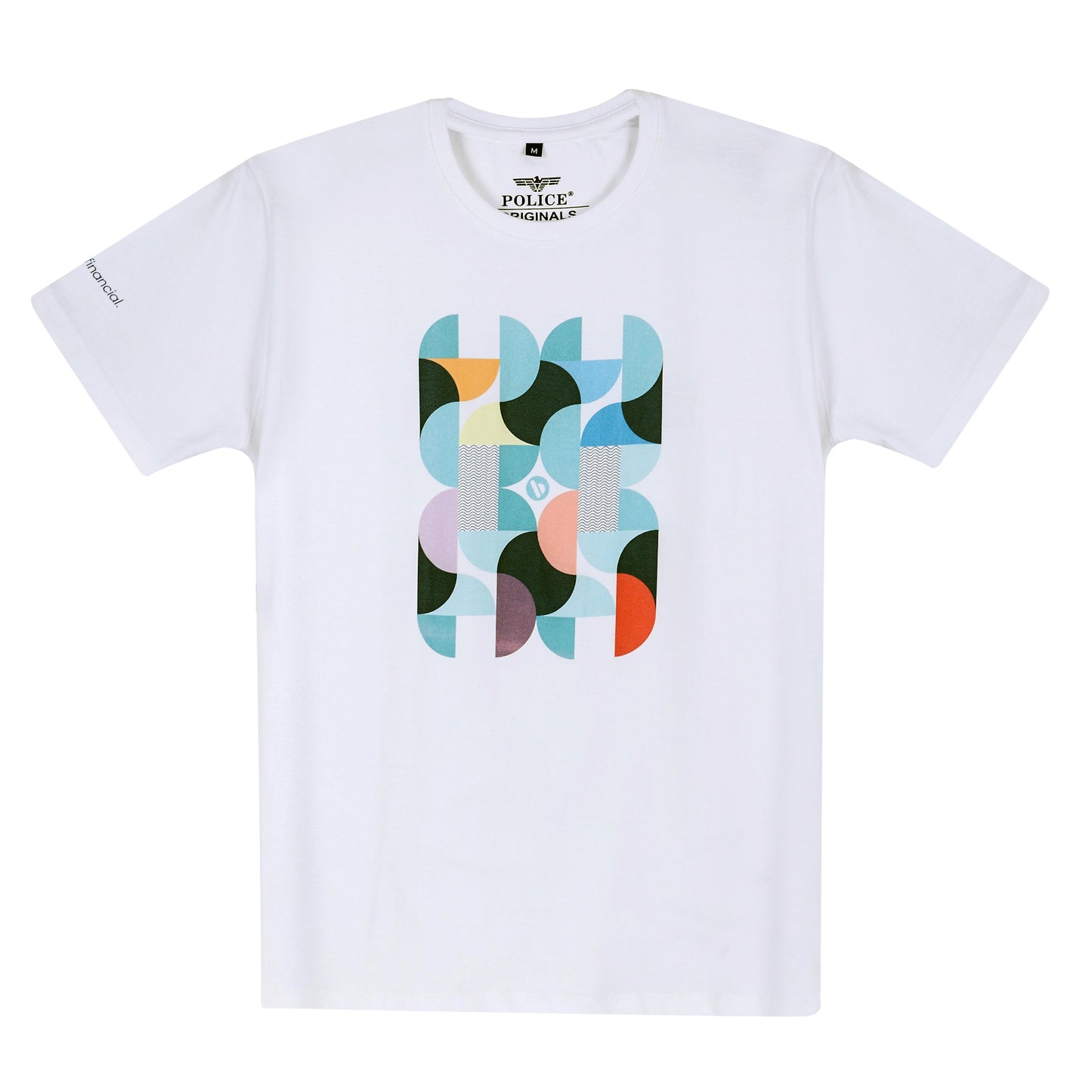 White Round Neck T-Shirt - Multicolor Imprint